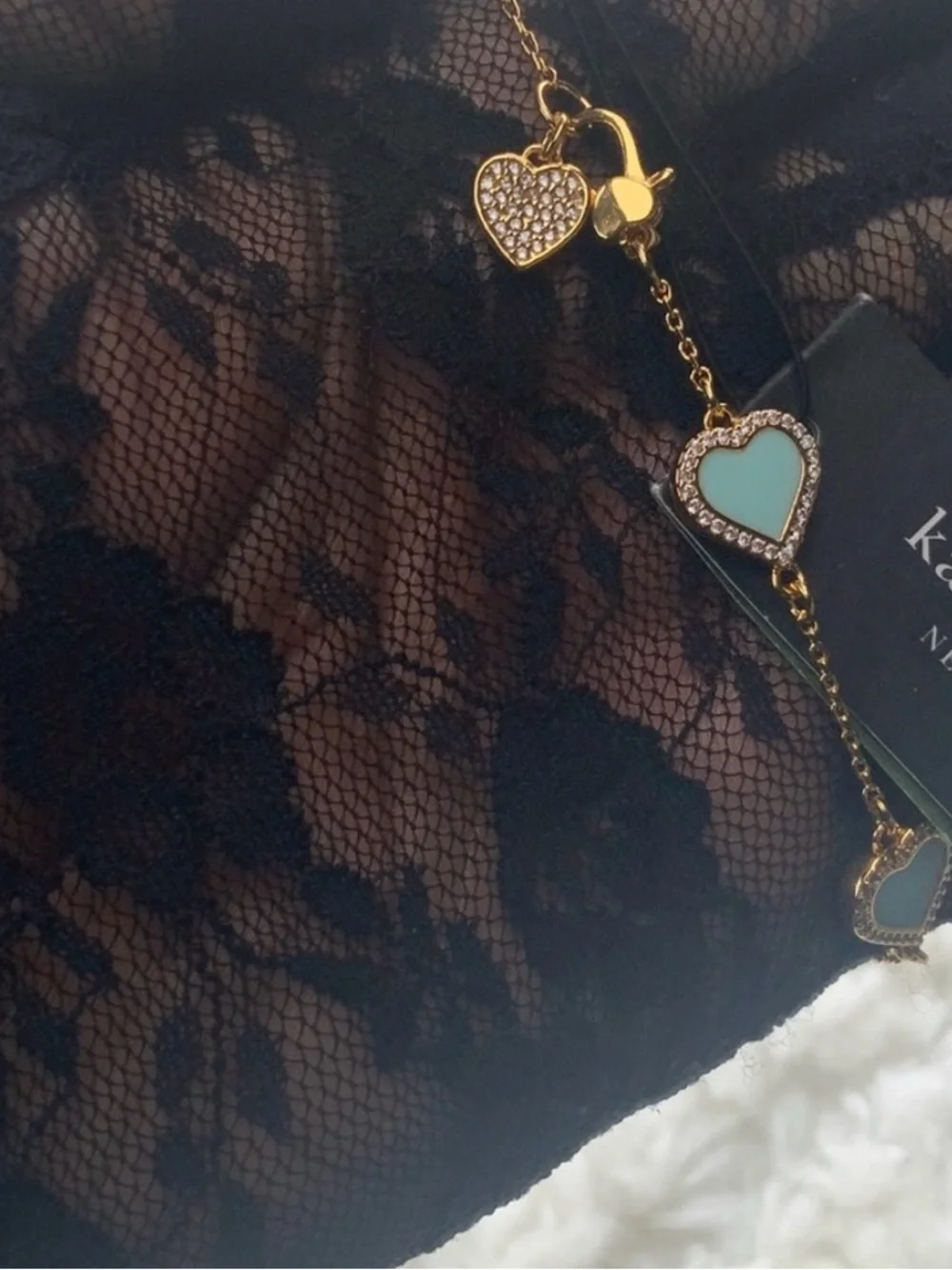 kate spade Gold Heart Bracelet with Mint Enamel hearts! NWT - Picture 8 of 10